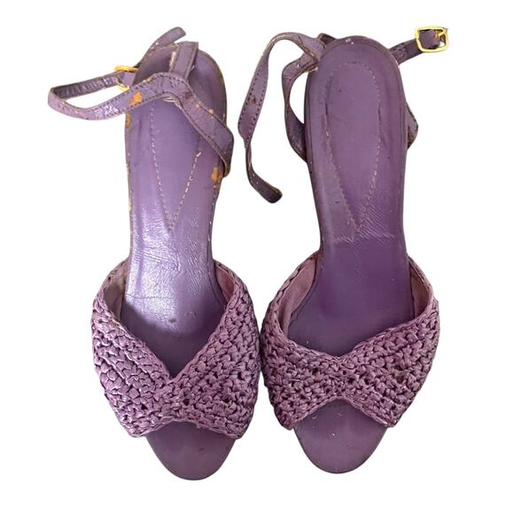 Vintage Lavender Woven Heels | 70s Slingback Sandals Made in Taiwan ROC Size 7 - Picture 3 of 5